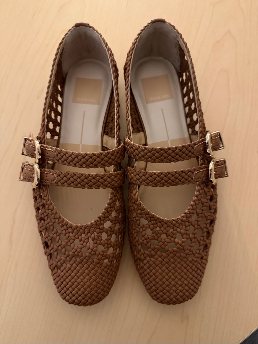 Dolce Vita Brown Woven Double-Strap Mary Jane Flats